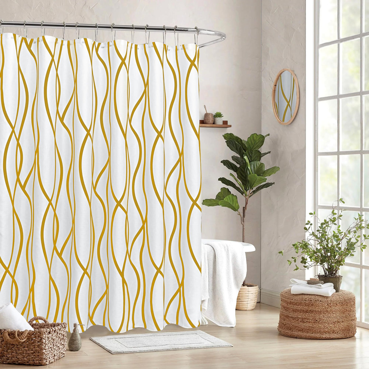 Fabric Modern Shower Curtain-Black and White Shower Curtains for Bathroom