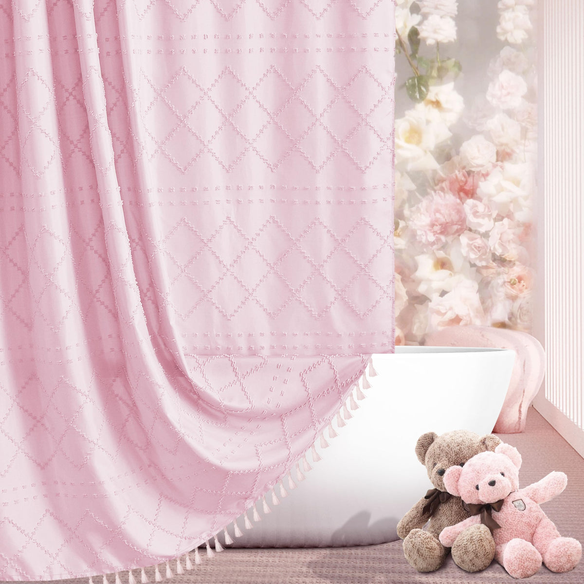 Siiluminisoy Sage Green Boho Shower Curtain Fabric Shower Curtain, 72 x 72 Tufted Chevron Textured Striped Modern Farmhouse Minimalist Cloth for Bathroom