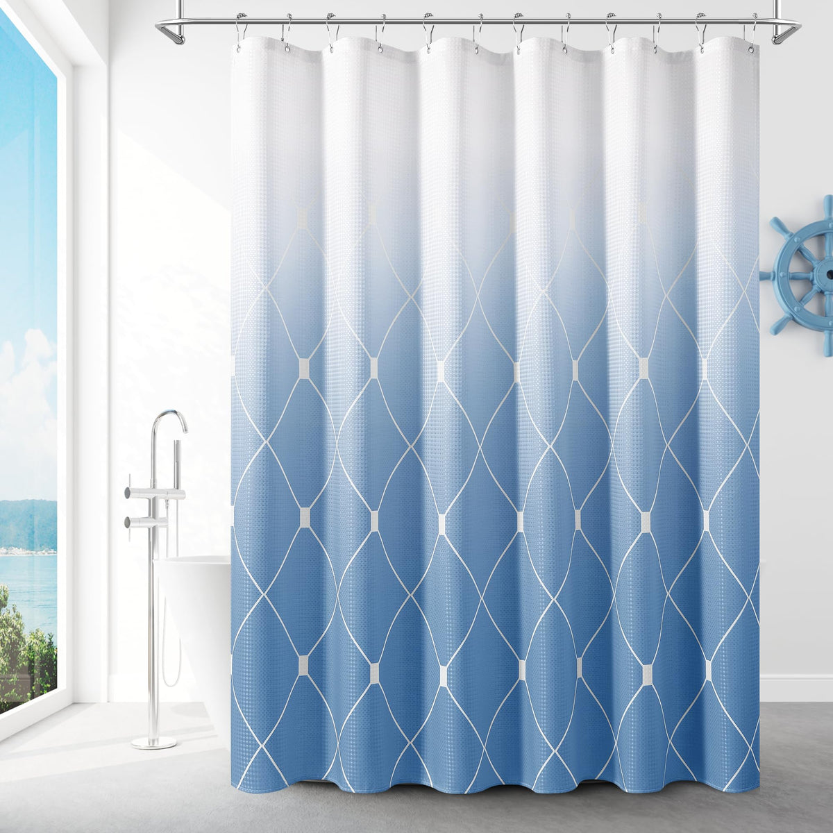 Grey and White Ombre Shower Curtain for Bathroom Luxury Hotel Spa, Machine Washable, Morden Decorative Bath Curtain, Gray Linen Textured Shower Curtains