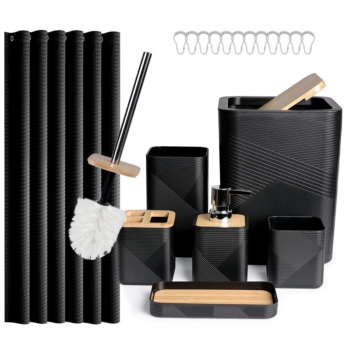 CERBIOR Bamboo Bathroom Accessories Set 6 Piece Square Spiral Set,Green