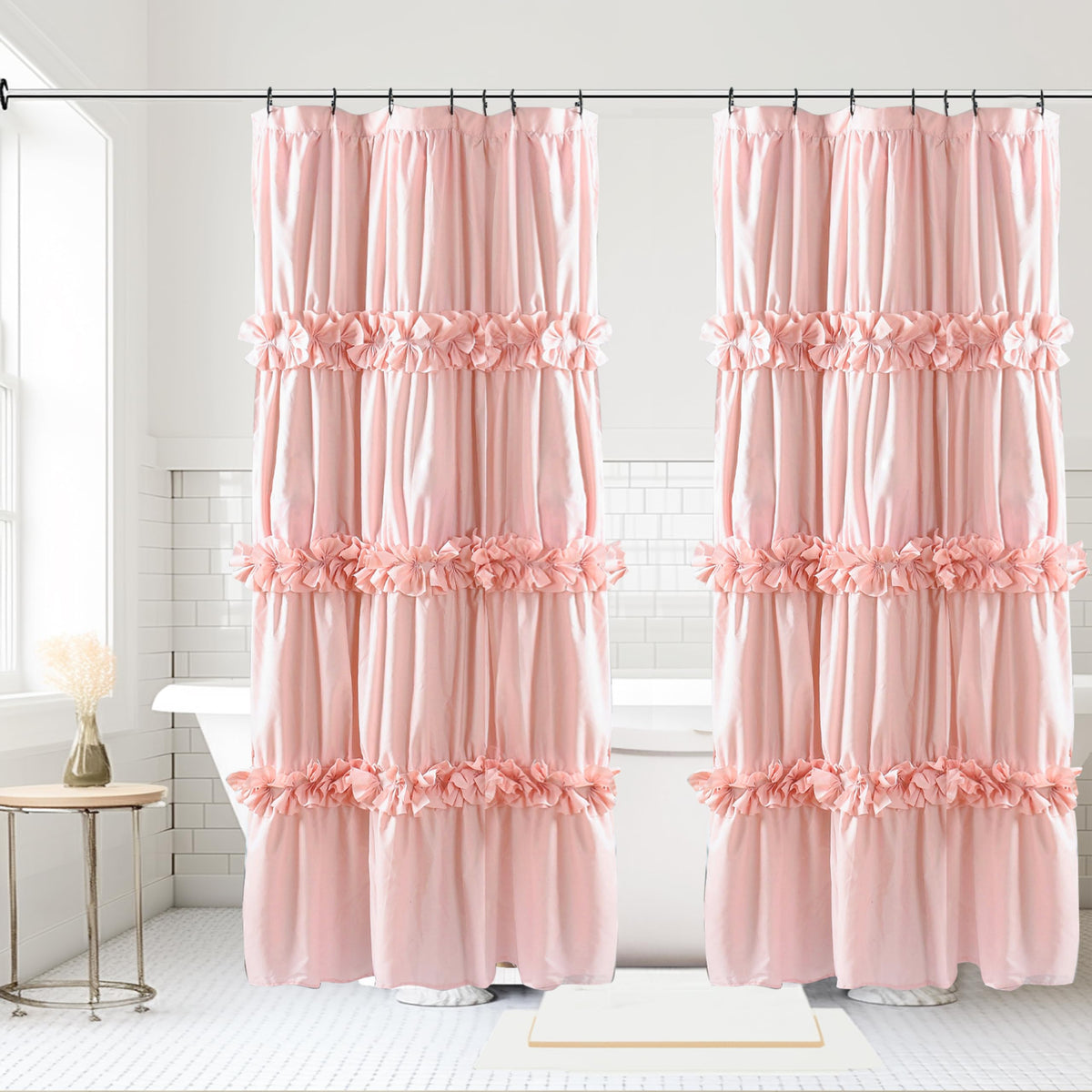 Homechoice Decor Camel Ruffle Shower Curtain 72" W x 72" H