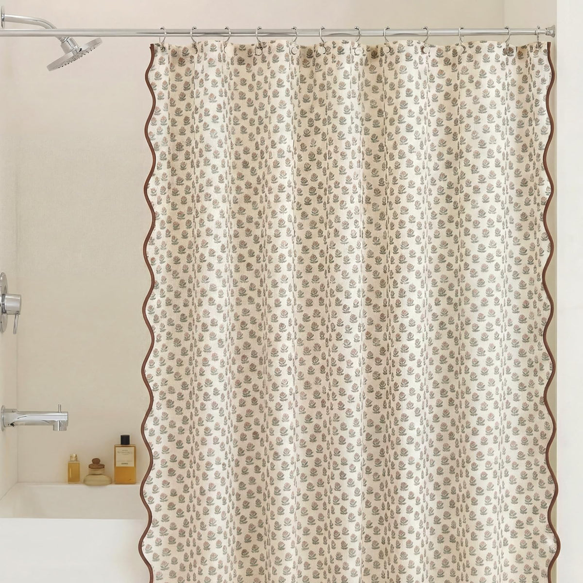 Mindsoft Toile Shower Curtain 72" x 72" Block Print Green and White Begonia