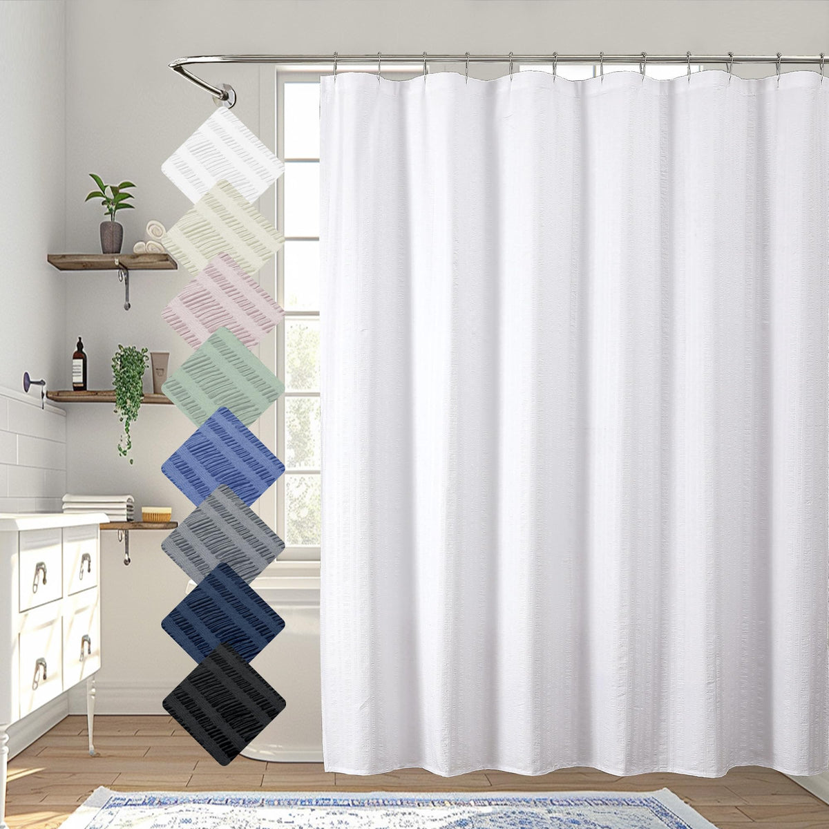 Aiyufeng Light Blue Shower Curtain for Bathroom, Embossed Textured Fabric Shower Curtain for Bathroom - Soft Cloth & Hotel Spa, Machine Washable, 72X72, Glacier Blue