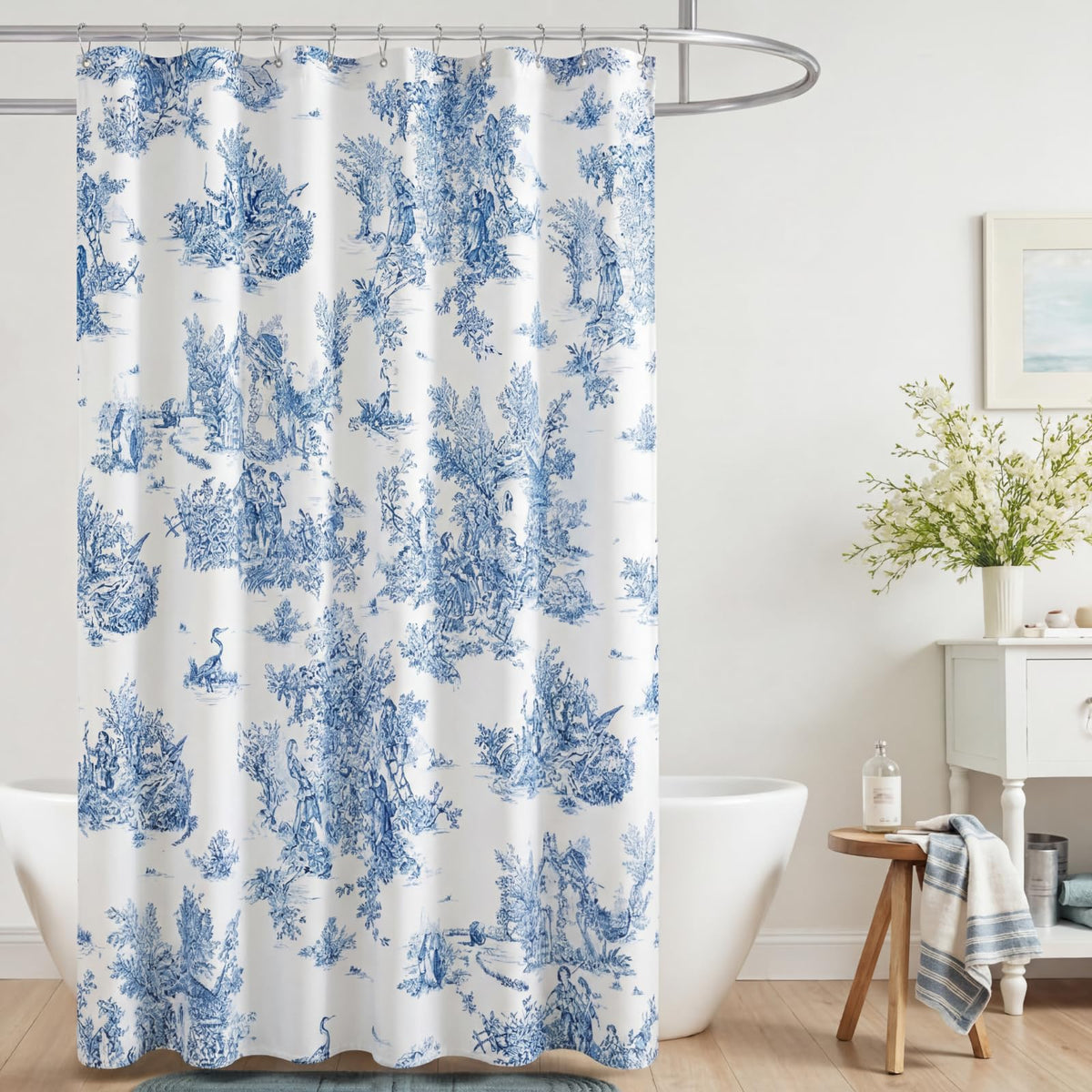 Mindsoft Vintage French Frog Toile Shower, Green, 72x72 Inch
