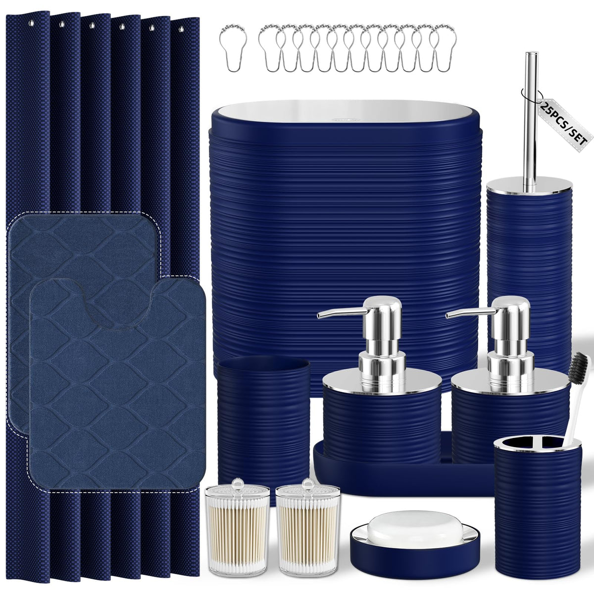 Bathroom Set, 10PC Bathroom Accessory Set, Black Bathroom Accessories, Black and Gold Bathroom Set with Trash Can, Soap Dispensers