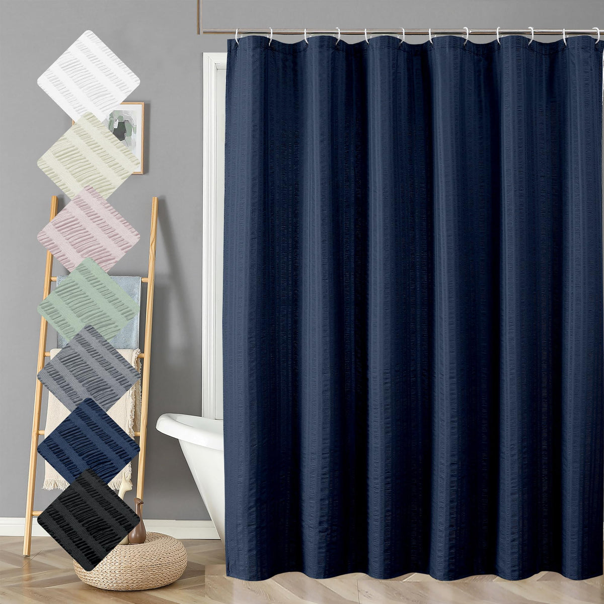 Aiyufeng Light Blue Shower Curtain for Bathroom, Embossed Textured Fabric Shower Curtain for Bathroom - Soft Cloth & Hotel Spa, Machine Washable, 72X72, Glacier Blue