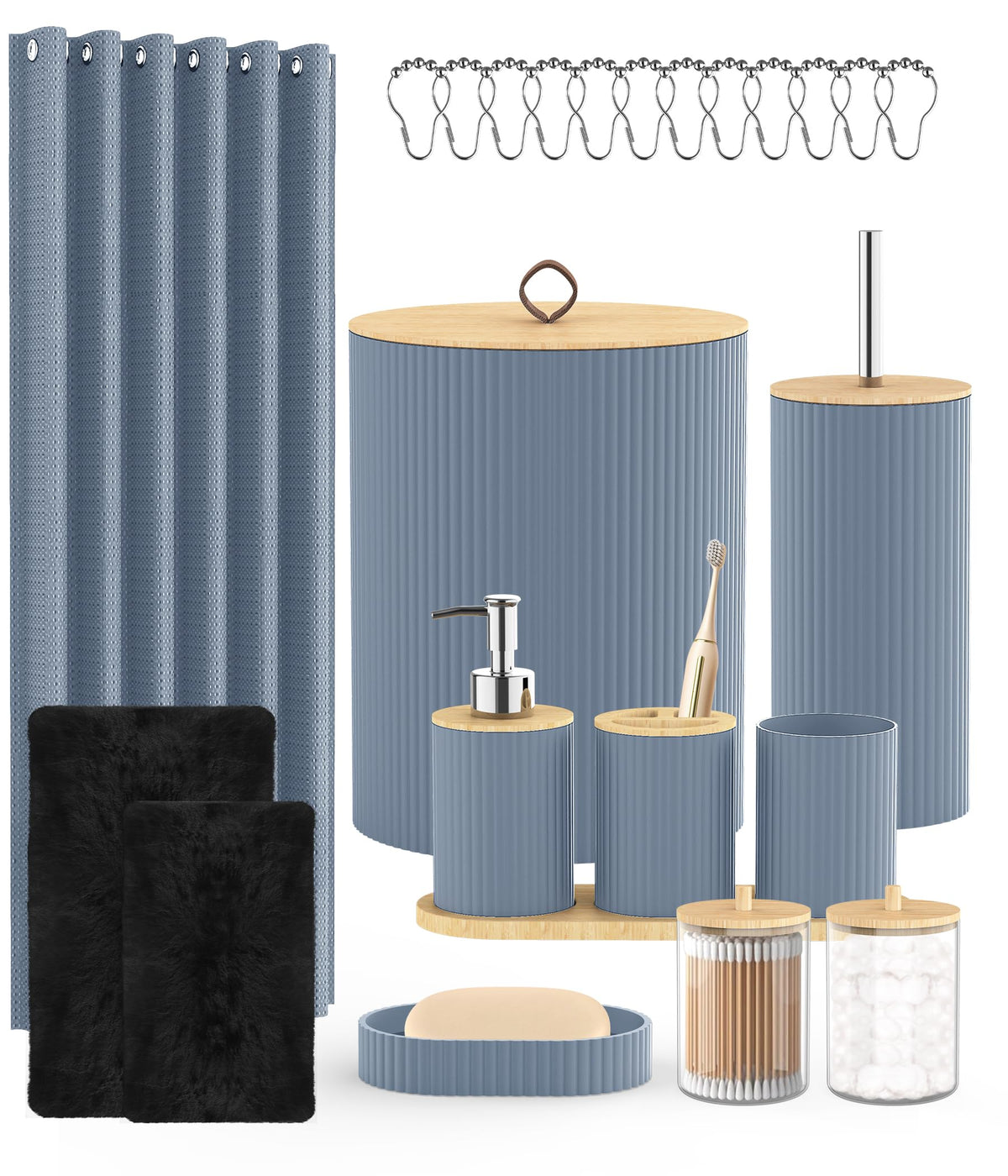22Pcs Matte Black Bathroom Accessories Set Shower Curtain Decor Kit