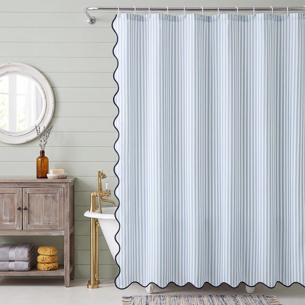 Irenare Coastal Shower Curtain with Scalloped 71 x 71 Inch