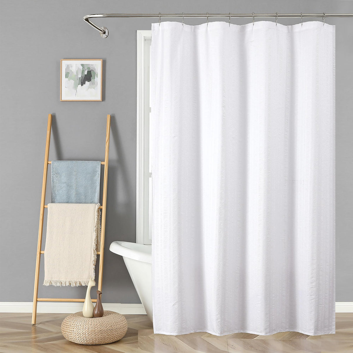 Aiyufeng Light Blue Shower Curtain for Bathroom, Embossed Textured Fabric Shower Curtain for Bathroom - Soft Cloth & Hotel Spa, Machine Washable, 72X72, Glacier Blue