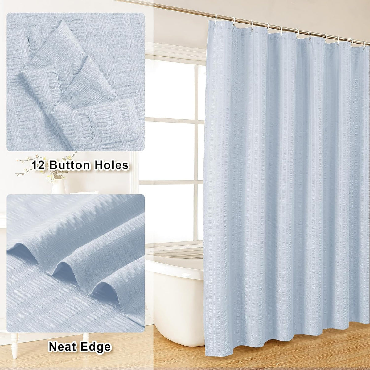 Aiyufeng Light Blue Shower Curtain for Bathroom, Embossed Textured Fabric Shower Curtain for Bathroom - Soft Cloth & Hotel Spa, Machine Washable, 72X72, Glacier Blue