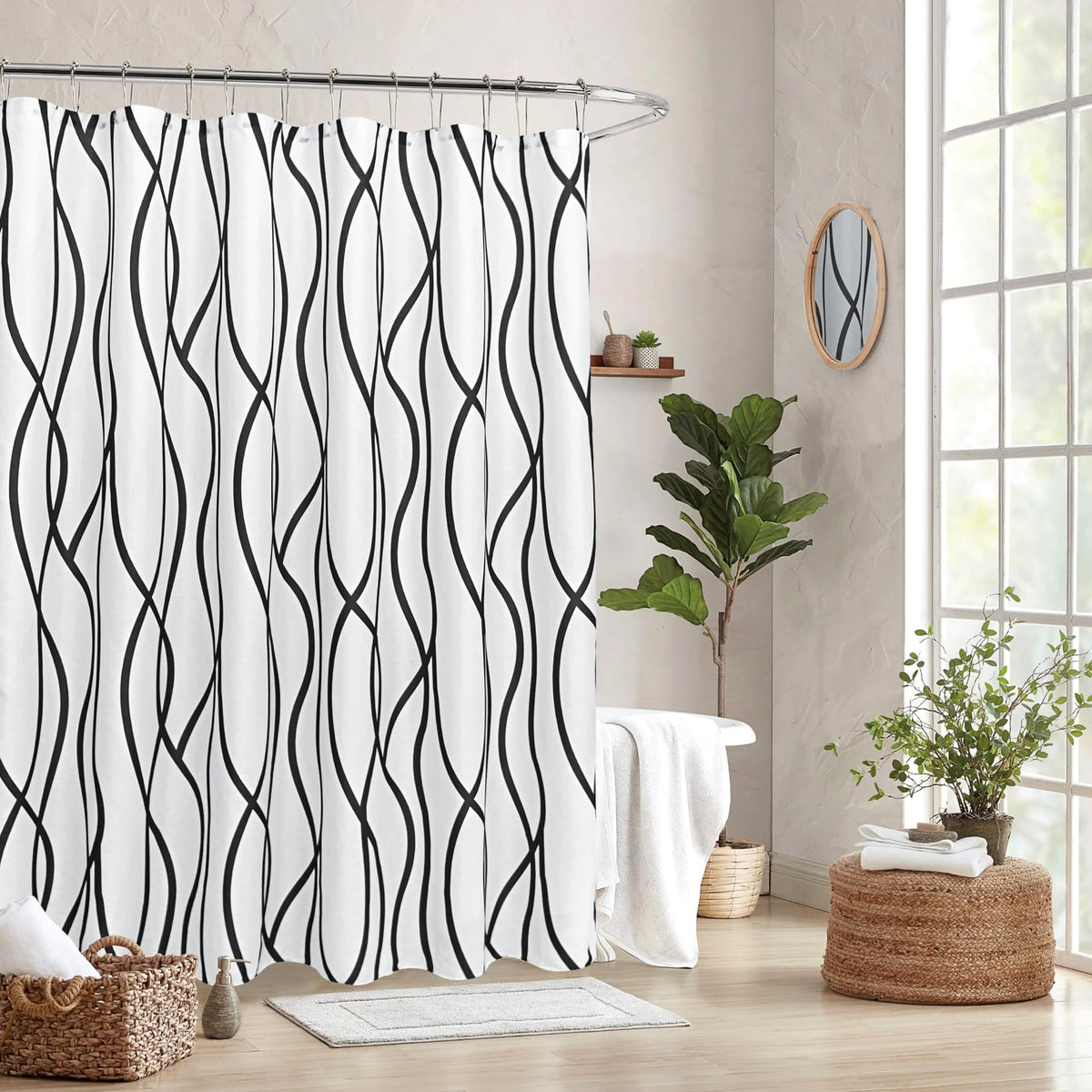 Fabric Modern Shower Curtain-Black and White Shower Curtains for Bathroom