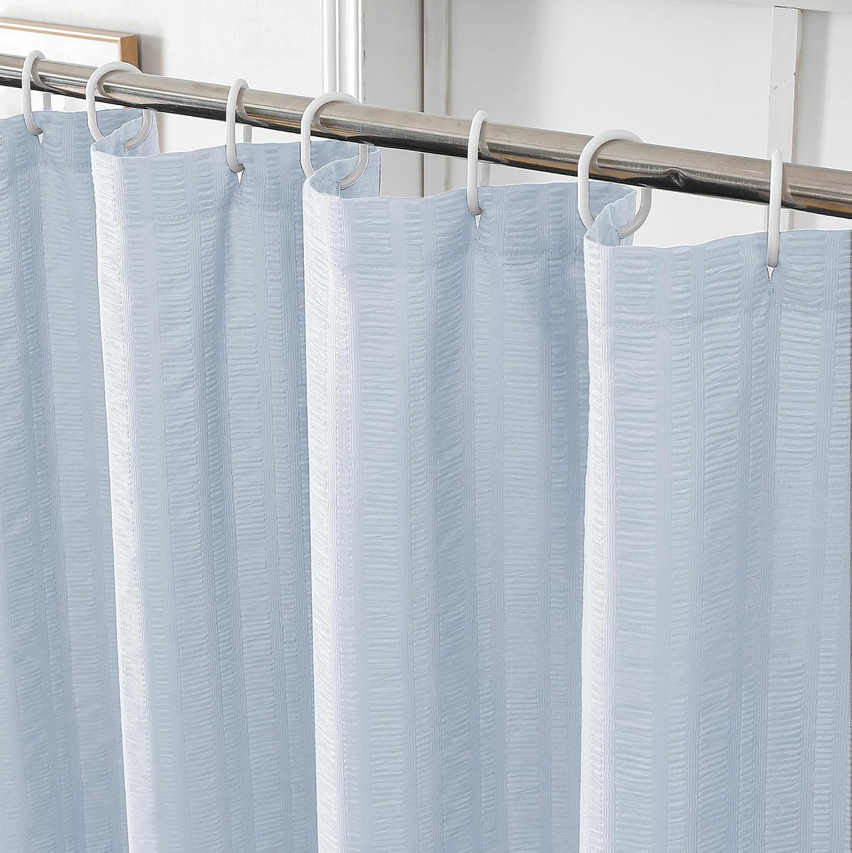 Aiyufeng Light Blue Shower Curtain for Bathroom, Embossed Textured Fabric Shower Curtain for Bathroom - Soft Cloth & Hotel Spa, Machine Washable, 72X72, Glacier Blue
