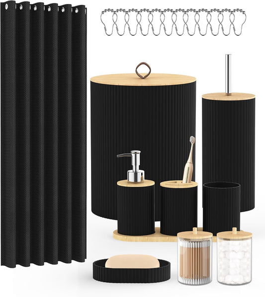 22Pcs Matte Black Bathroom Accessories Set Shower Curtain Decor Kit