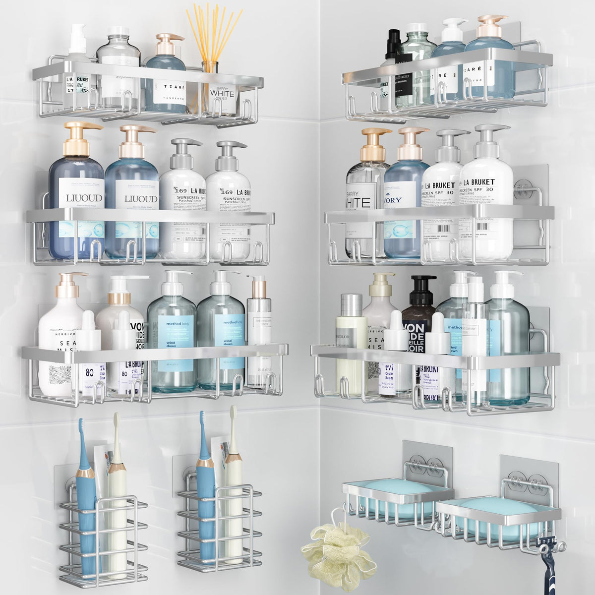 Liuoud 10 Pack Shower Caddy for Inside shower, Black Bathroom Storage Decor