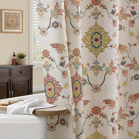 Boho Floral Shower Curtain, Vintage Cottage Core Shower Curtains for Bathroom, 72Wx72H Inch