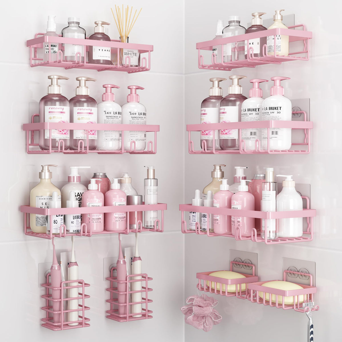 Liuoud 10 Pack Shower Caddy for Inside shower, Black Bathroom Storage Decor
