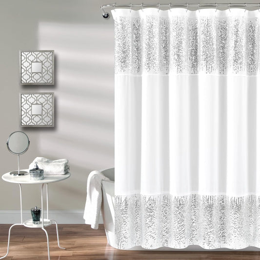 Lush Decor Shimmer Sequins Shower Curtain Single 70" W x 72" L Silver - Sequin Shower Curtains for Bathroom - Modern Glam Bathroom Curtains
