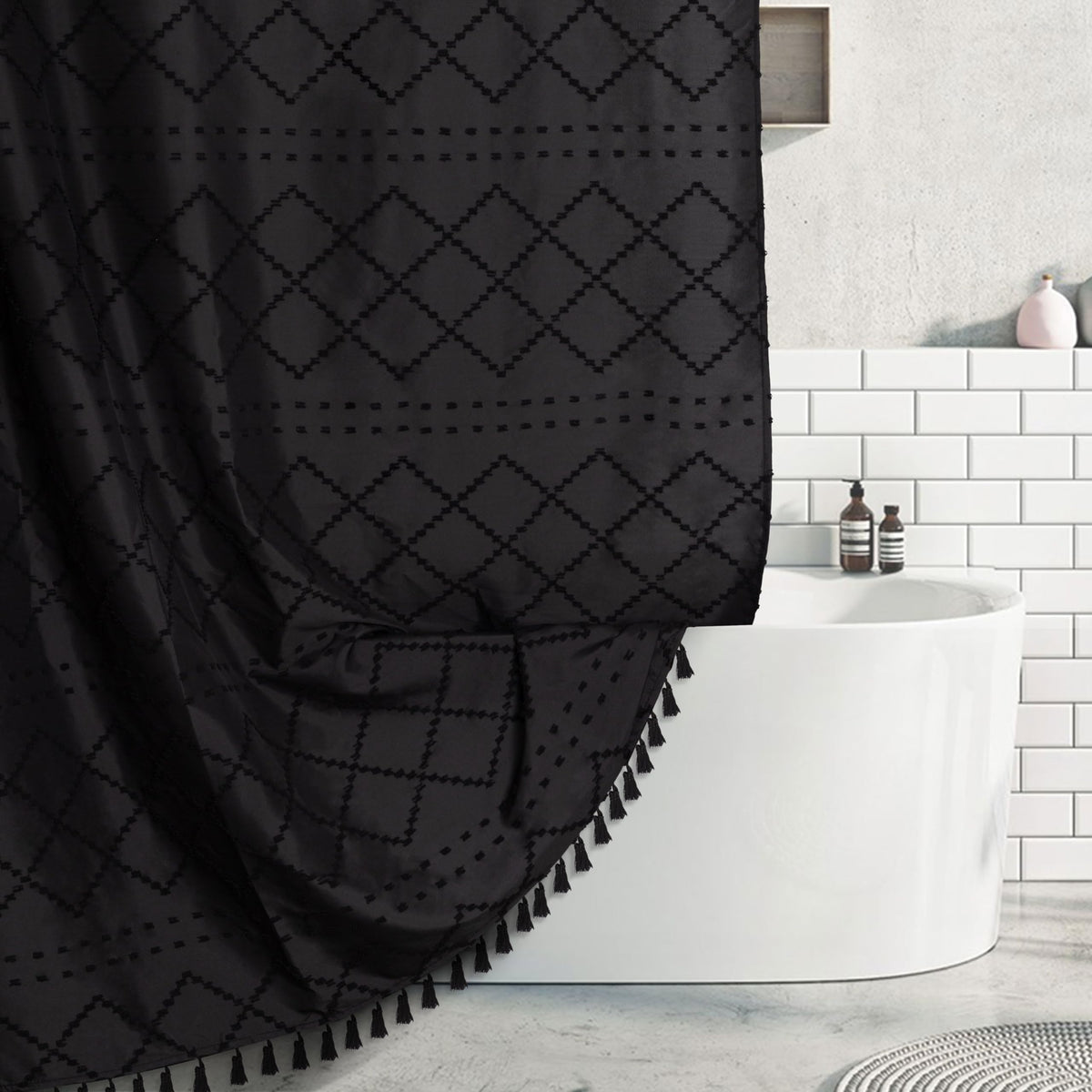 Siiluminisoy Sage Green Boho Shower Curtain Fabric Shower Curtain, 72 x 72 Tufted Chevron Textured Striped Modern Farmhouse Minimalist Cloth for Bathroom