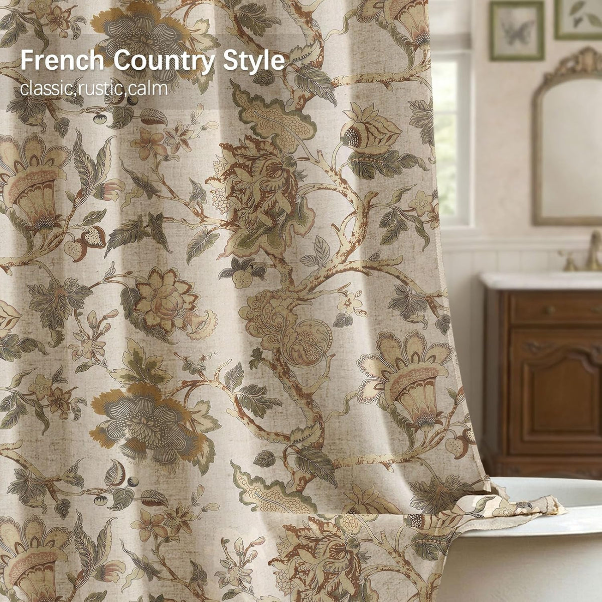 Brown Vintage Floral Shower Curtain for Bathroom,72W*72H Inch