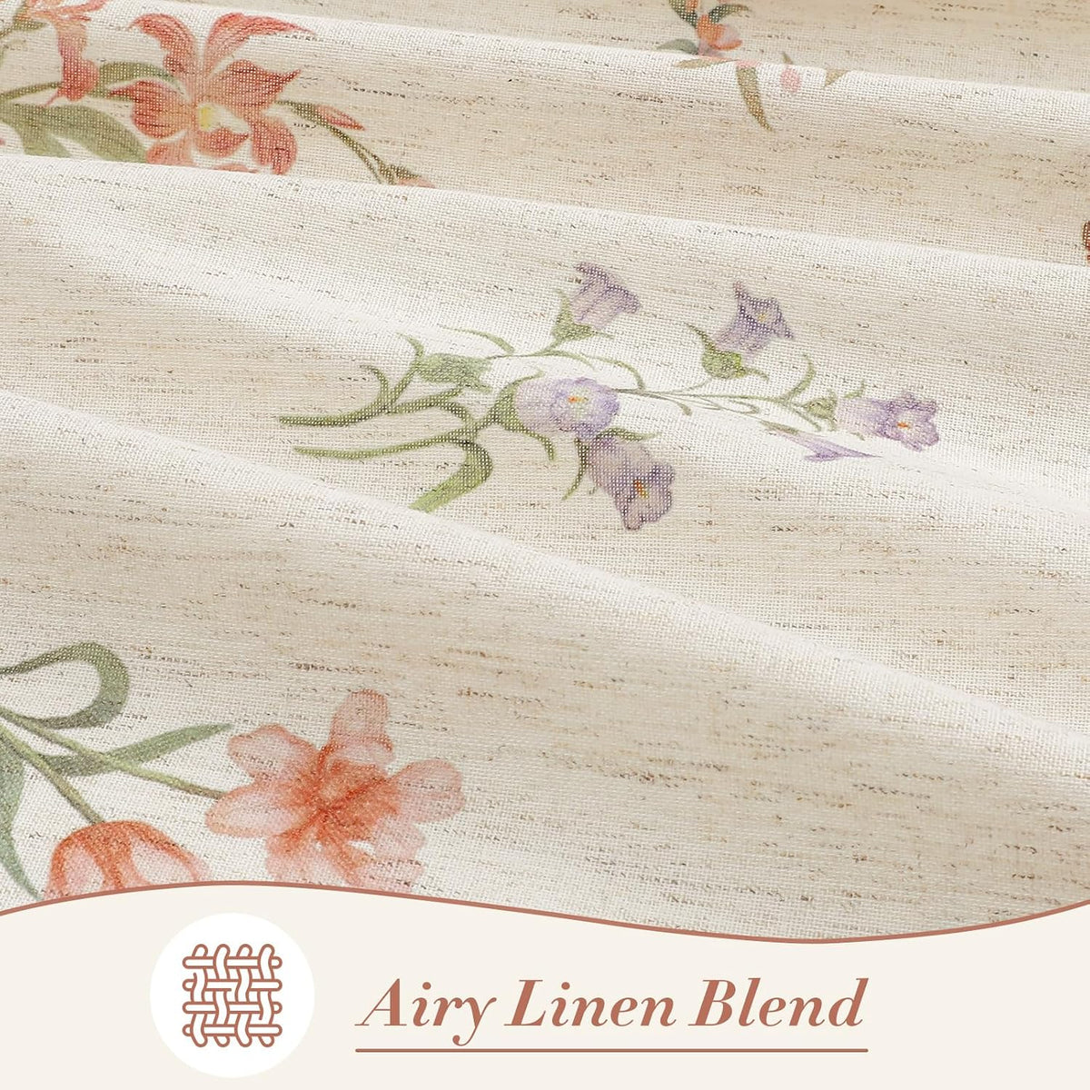Floral Linen Shower Curtain, Spring Vintage Farmhouse Style, 72x72