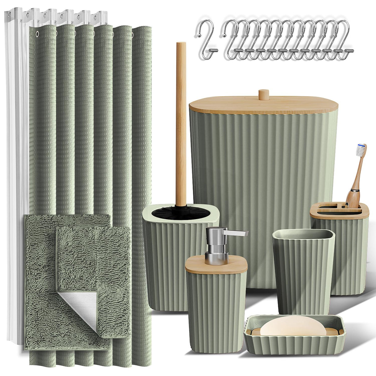 Clara Clark Black Bathroom Set, Shower Curtain Set, Bathroom Accessory Set