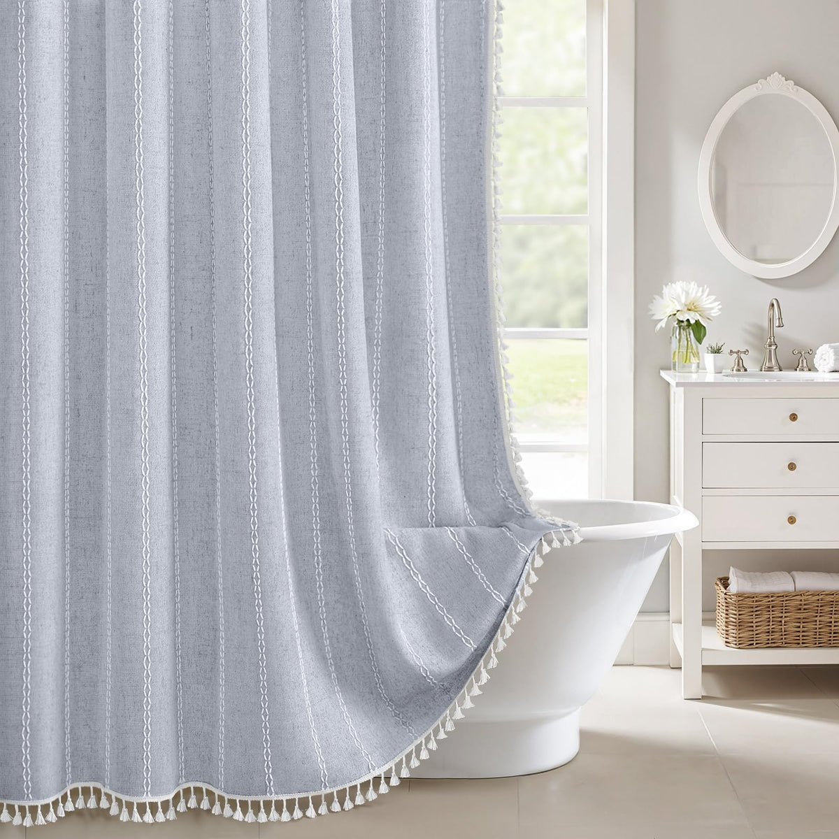 Black and White Boho Shower Curtain, 72" W X 72" L