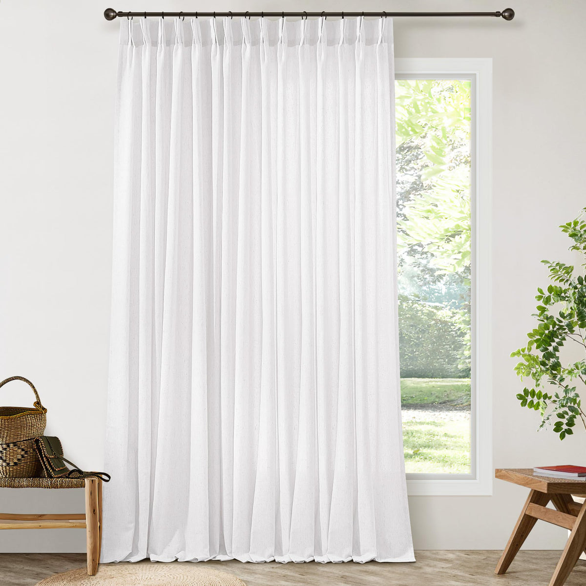 72 Inch Linen Pleated Shower Curtain Burlywood Birch Semi Sheer