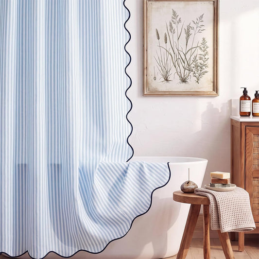 Irenare Coastal Shower Curtain with Scalloped 71 x 71 Inch