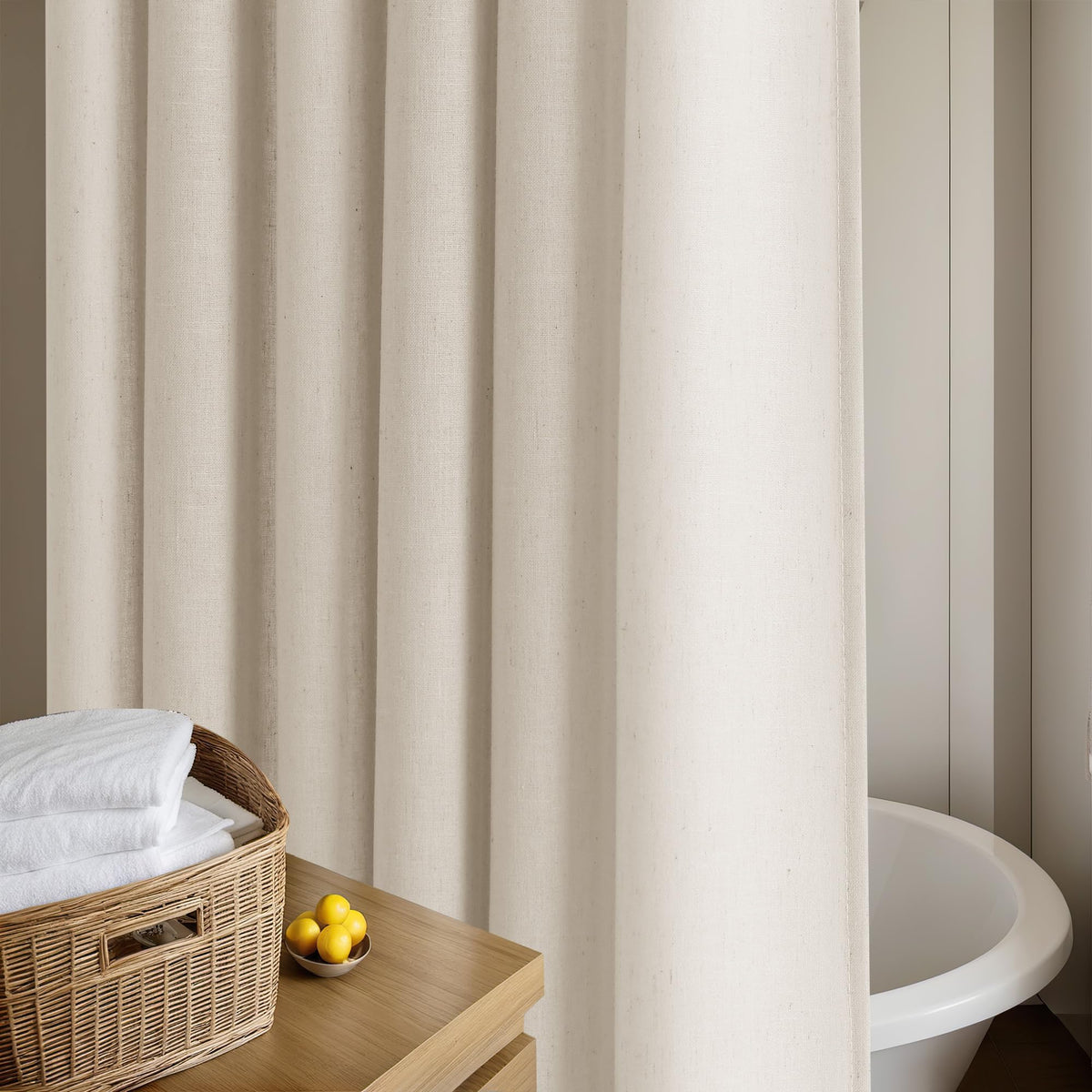 Cream Linen Shower Curtain for Bathroom Water Repellent 72x78 Inch