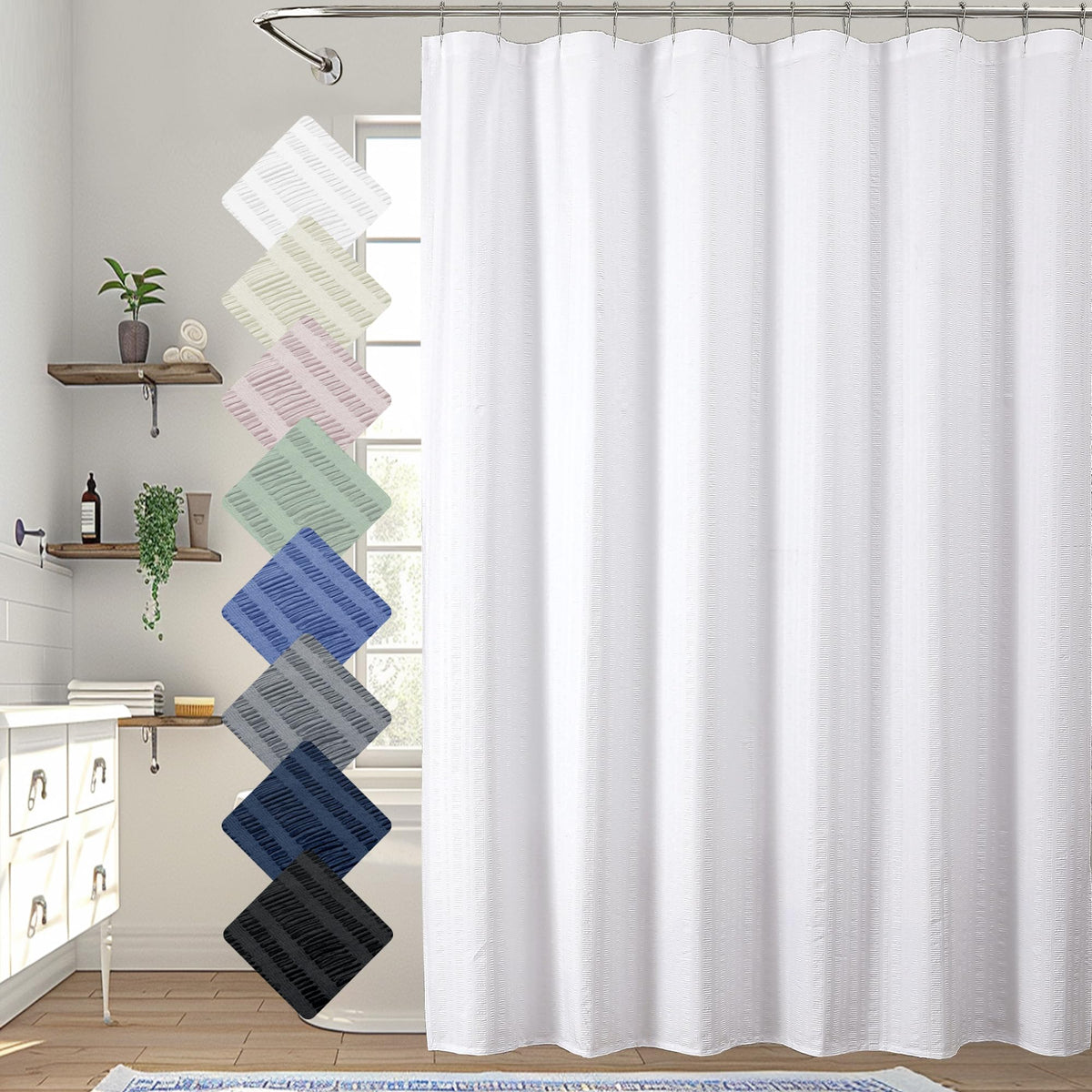 Aiyufeng Light Blue Shower Curtain for Bathroom, Embossed Textured Fabric Shower Curtain for Bathroom - Soft Cloth & Hotel Spa, Machine Washable, 72X72, Glacier Blue