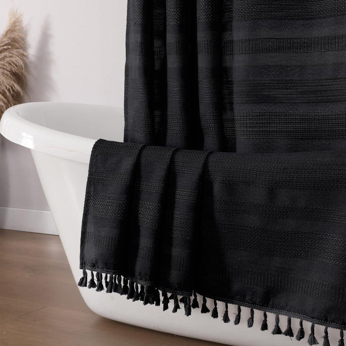 OVZME Extra Long Linen Shower Curtain - 84 Inch Long, Modern Farmhouse Heavy Duty Textured Soft Fabric, Rustic Country Boho Cloth Shower Curtain with Tassel for Bathroom Hotel, 72Wx84L Inches