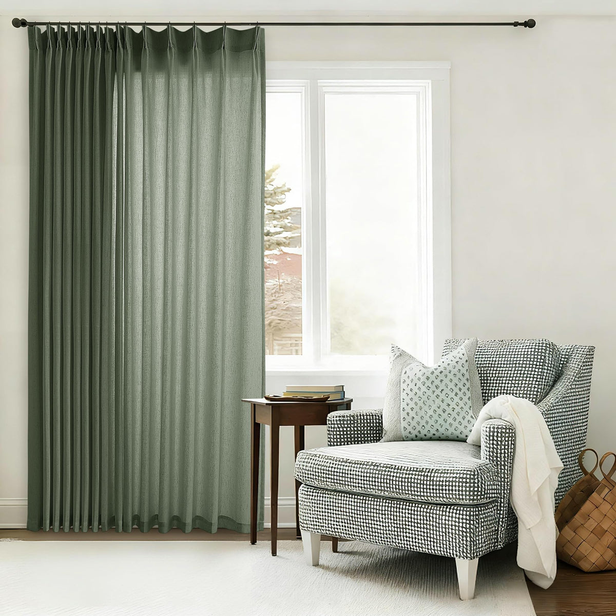 72 Inch Linen Pleated Shower Curtain Burlywood Birch Semi Sheer