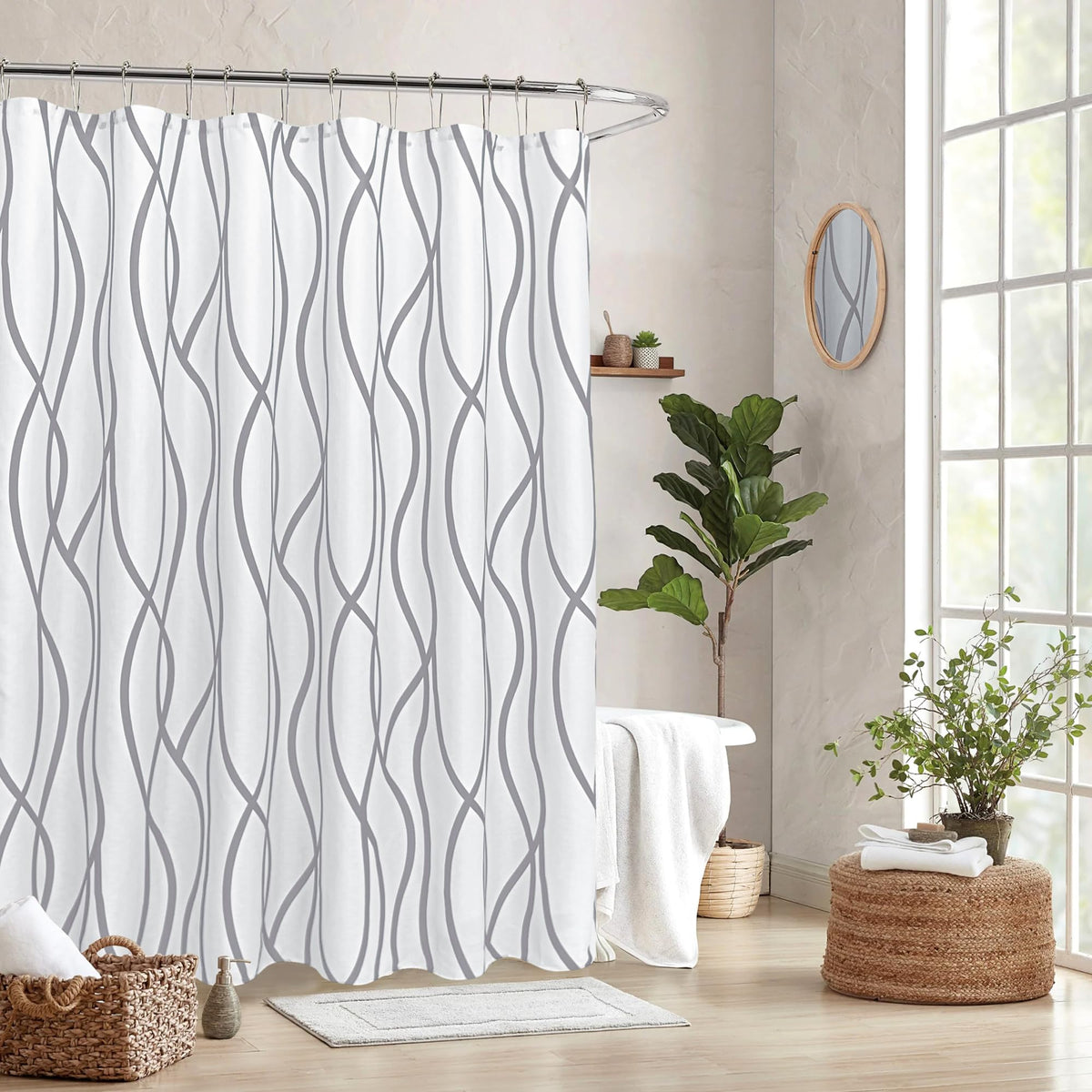 Fabric Modern Shower Curtain-Black and White Shower Curtains for Bathroom