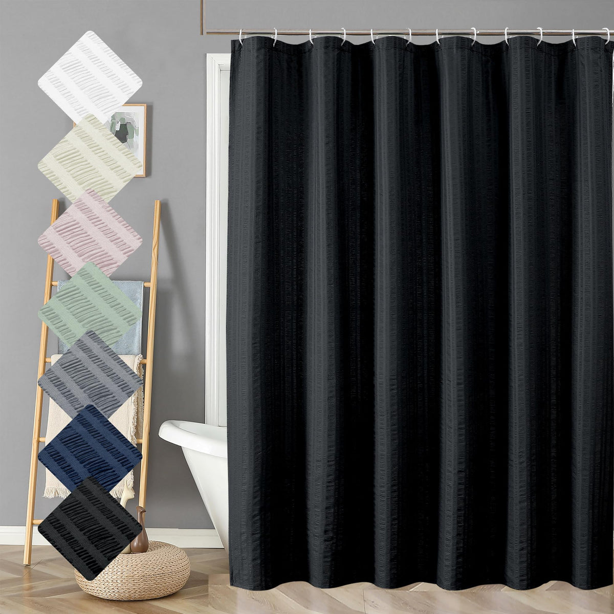 Aiyufeng Light Blue Shower Curtain for Bathroom, Embossed Textured Fabric Shower Curtain for Bathroom - Soft Cloth & Hotel Spa, Machine Washable, 72X72, Glacier Blue