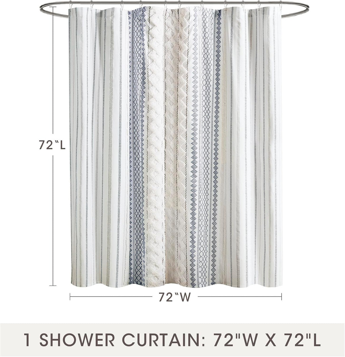 INK+IVY 100% Cotton Tufted Shower Curtain for Bathroom, Navy, 72 x 72