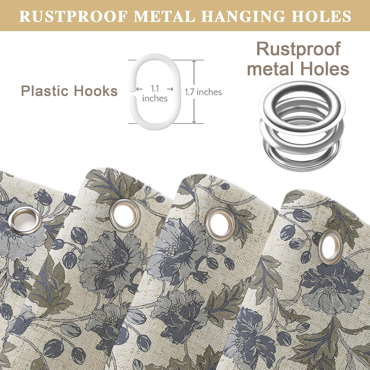 Blue Ruffle Farmhouse Floral Shower Curtain for Bathroom, 72"H x 72"W
