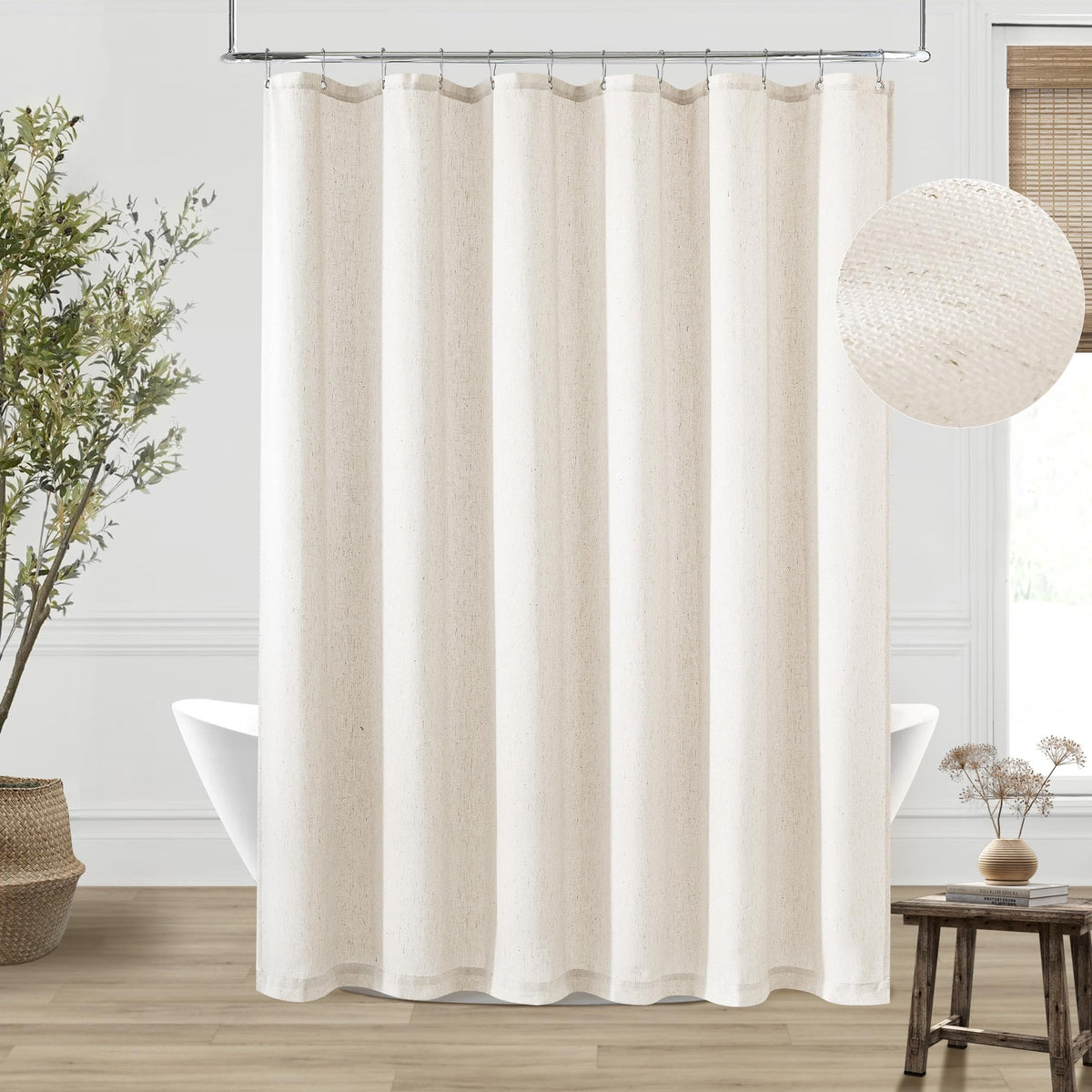 Cream Linen Shower Curtain for Bathroom Water Repellent 72x78 Inch