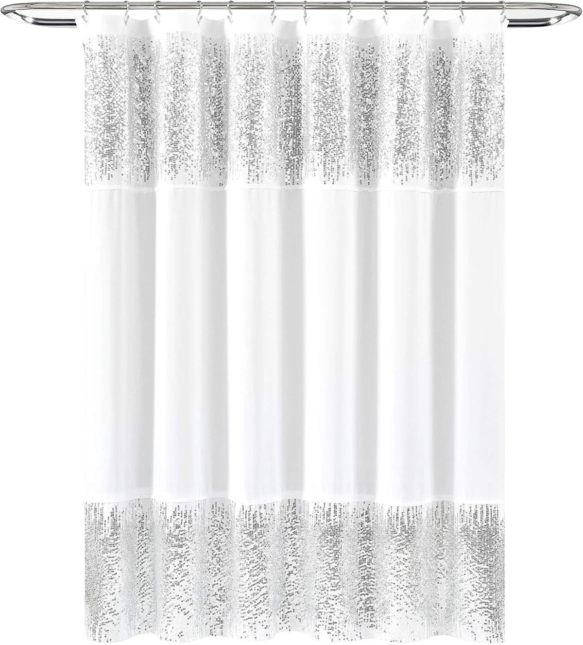 Lush Decor Shimmer Sequins Shower Curtain Single 70" W x 72" L Silver - Sequin Shower Curtains for Bathroom - Modern Glam Bathroom Curtains