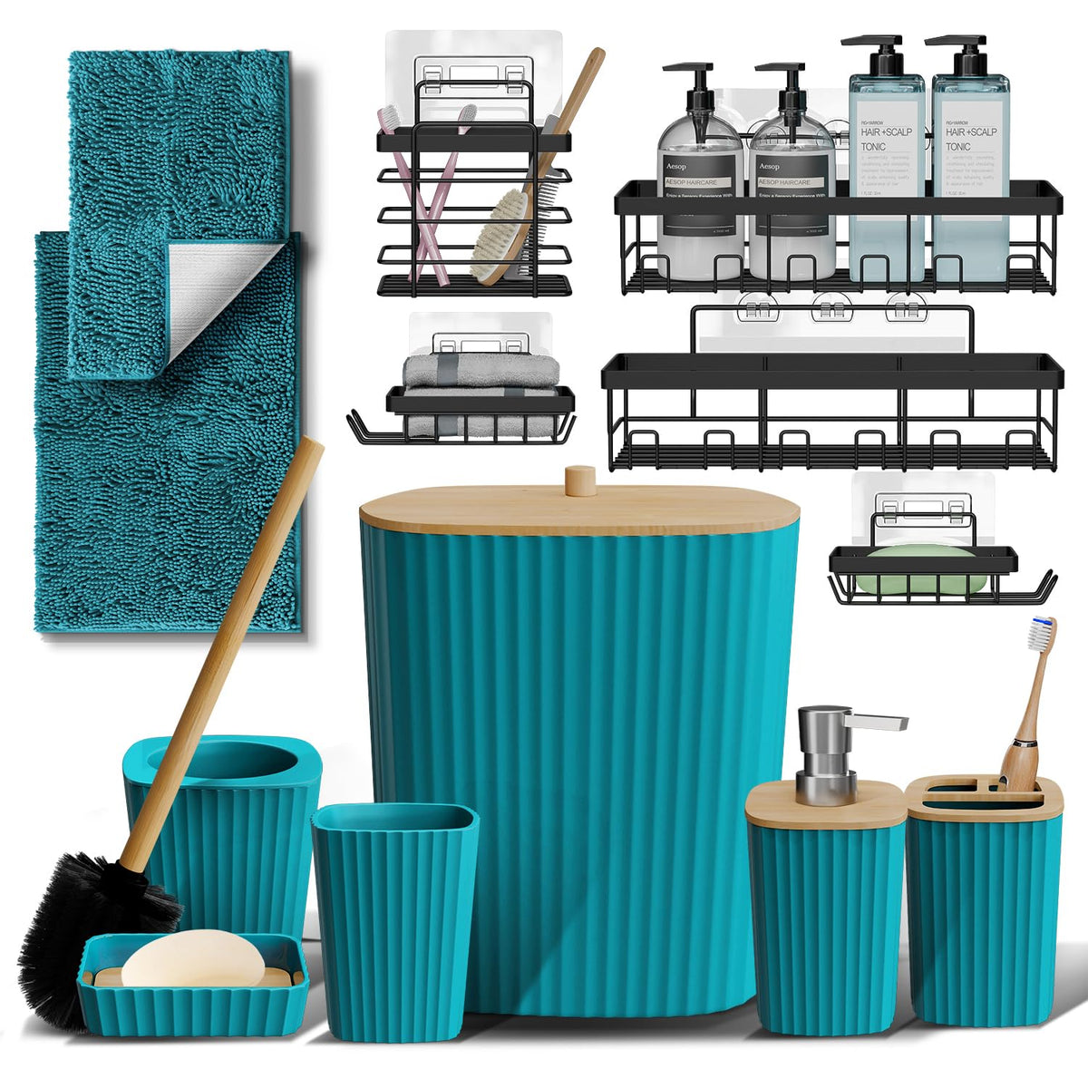 Clara Clark Bathroom Set - Sage Green Bathroom Accessories Set, 6PC Bathroom Accessory Set, Bathroom Sets with Toilet Brush, Trash Can & Soap Dispenser