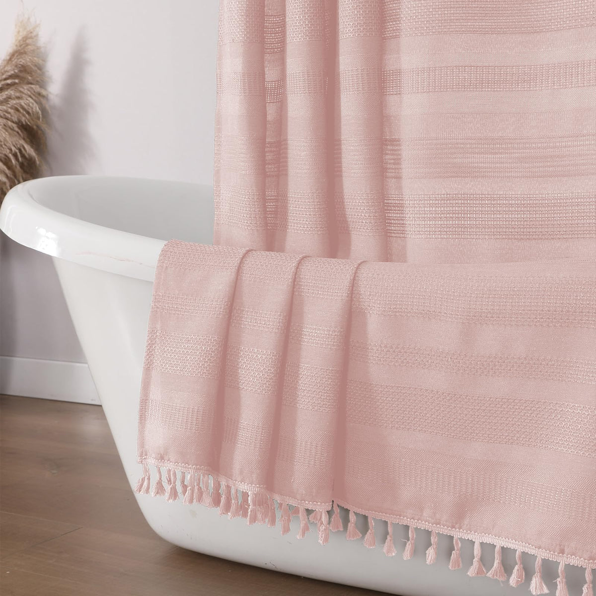 OVZME Extra Long Linen Shower Curtain - 84 Inch Long, Modern Farmhouse Heavy Duty Textured Soft Fabric, Rustic Country Boho Cloth Shower Curtain with Tassel for Bathroom Hotel, 72Wx84L Inches