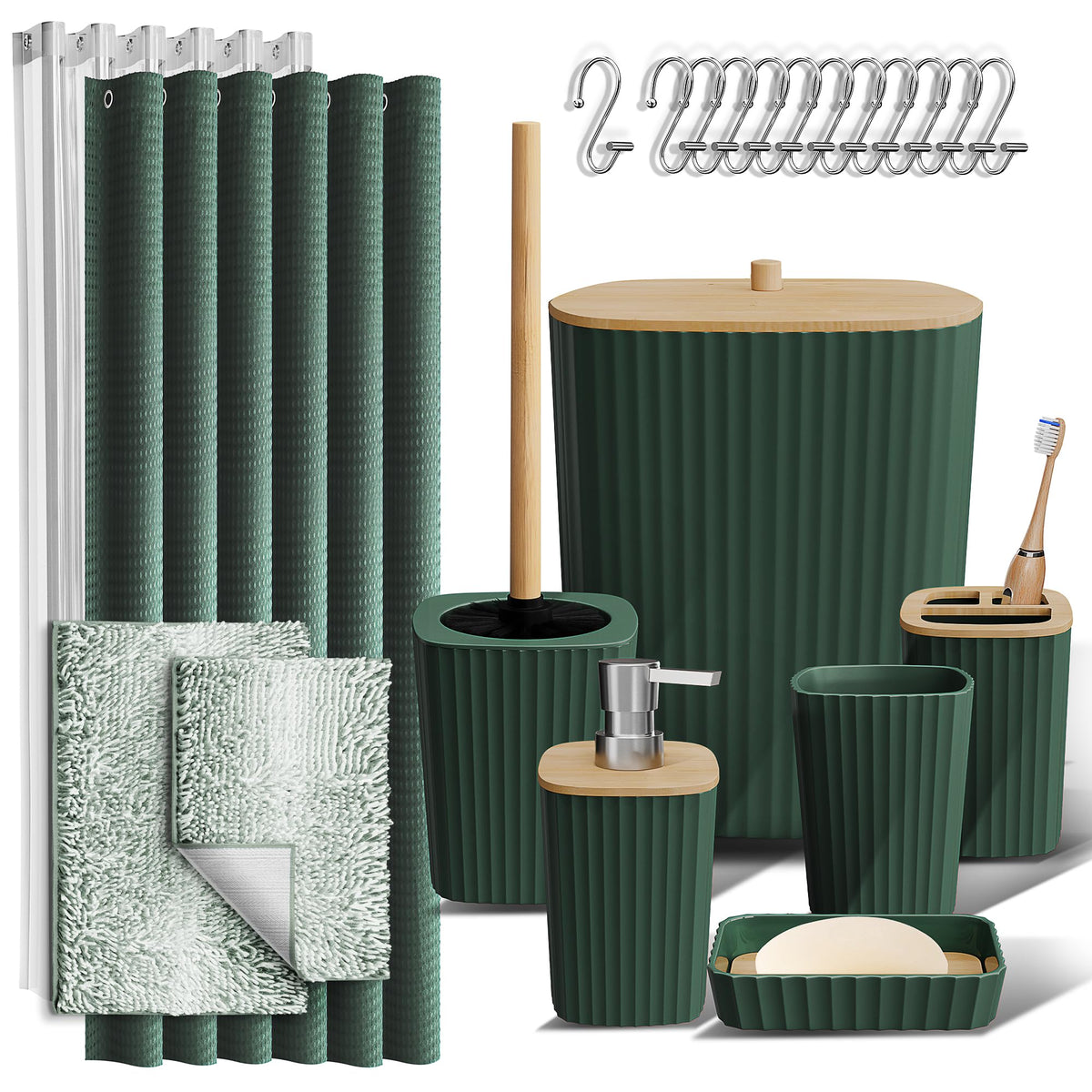 Clara Clark Black Bathroom Set, Shower Curtain Set, Bathroom Accessory Set