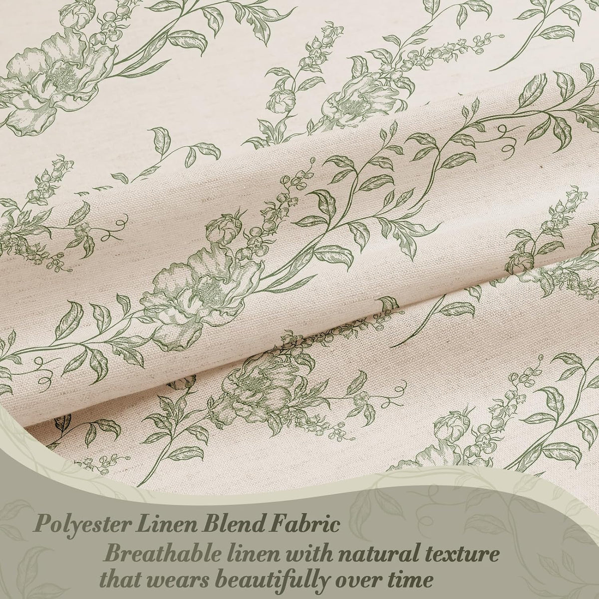 Sage Linen Farmhouse Shower Curtain, Boho Floral Bathroom 72x72