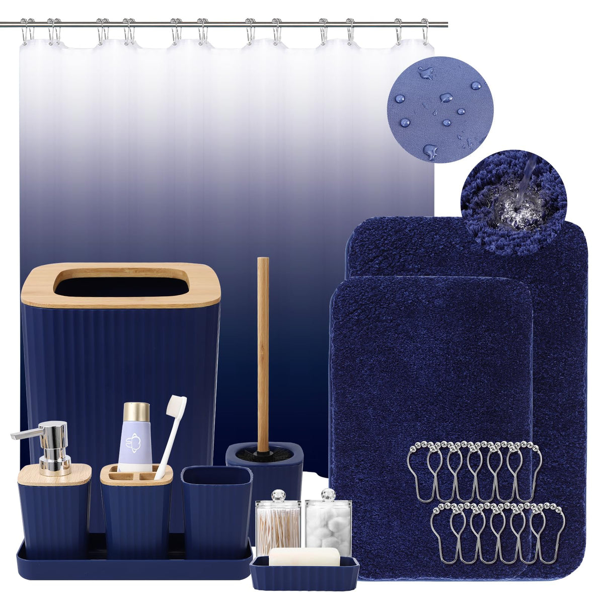 XLHOMO Sage Green Bathroom Set, Bathroom Sets with Shower Curtain and Rugs