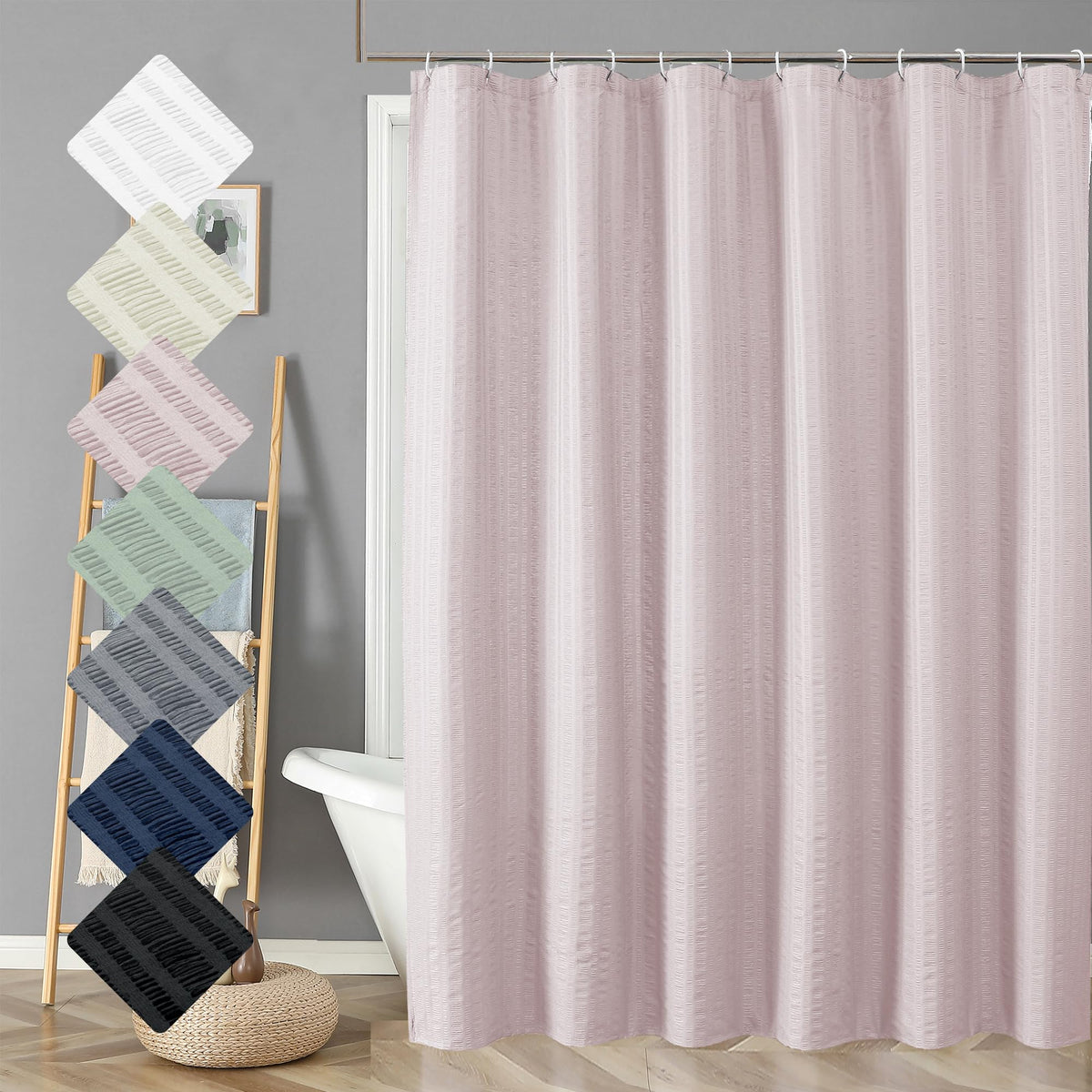 Aiyufeng Light Blue Shower Curtain for Bathroom, Embossed Textured Fabric Shower Curtain for Bathroom - Soft Cloth & Hotel Spa, Machine Washable, 72X72, Glacier Blue