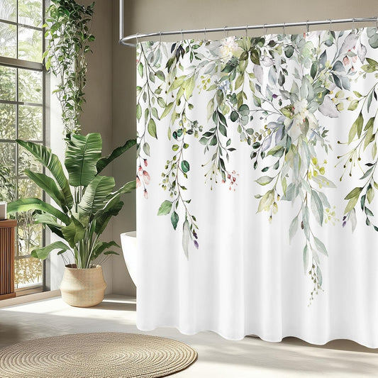 Sage Green Eucalyptus Fabric Shower Curtain for Bathroom, 72x72