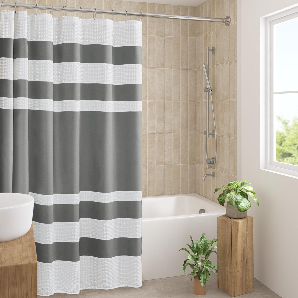 Madison Park Spa Waffle Shower Curtain for Bathroom, 72 x 72, Grey