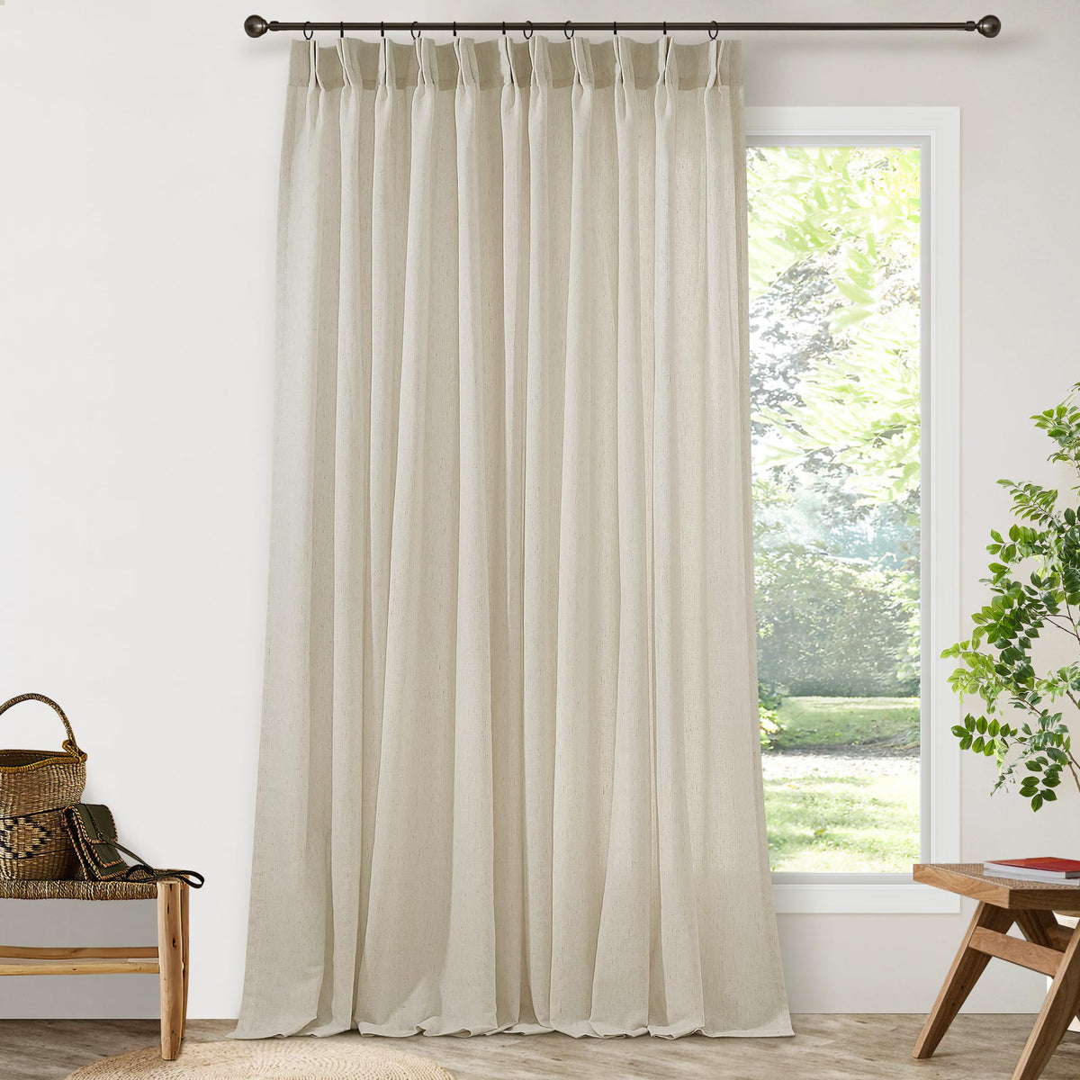 72 Inch Linen Pleated Shower Curtain Burlywood Birch Semi Sheer