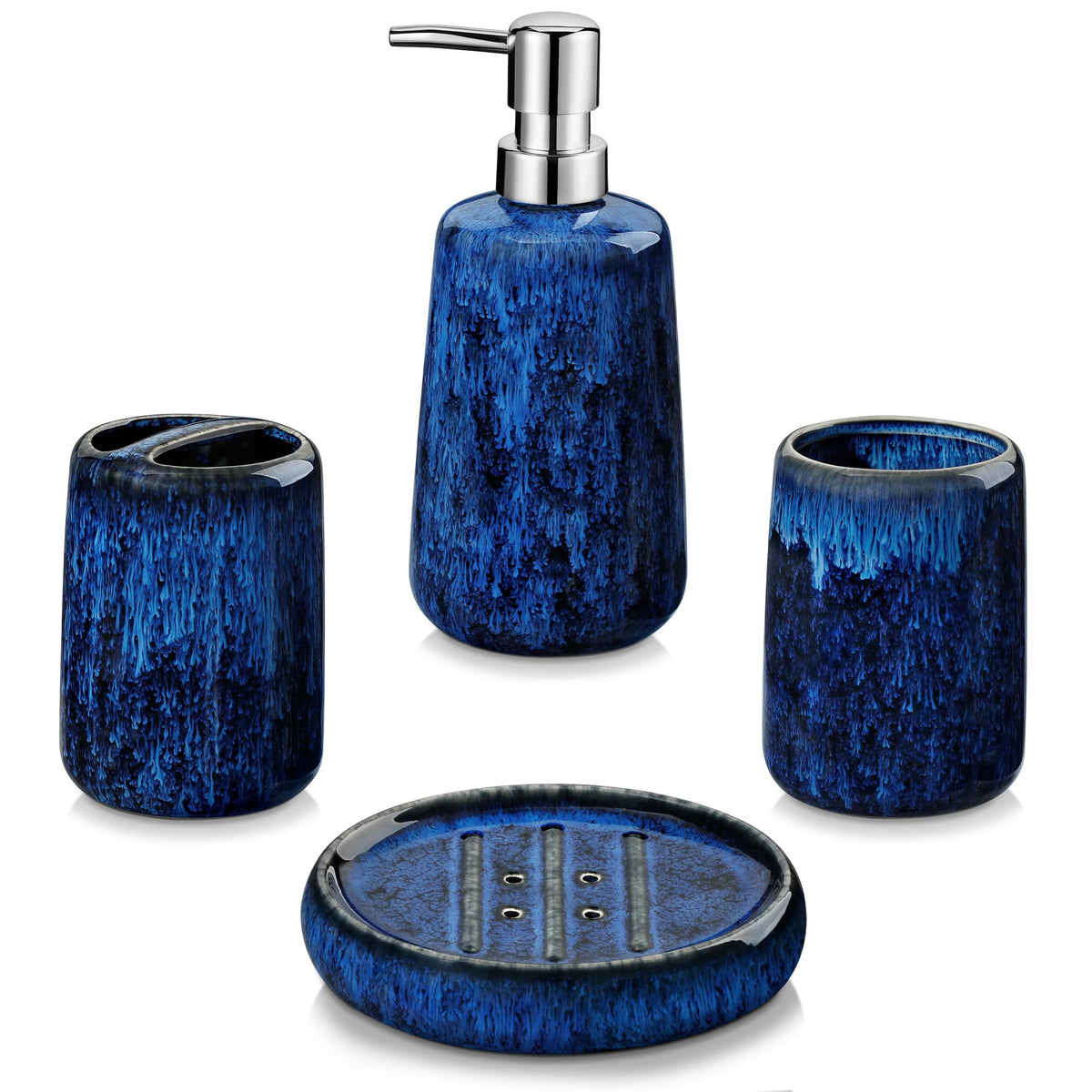 vancasso Green Bathroom Accessories Set, Ceramic Soap Dispenser and Toothbrush Holder Sets, Stoneware 4 Pcs Bathroom Sink Set for Modern Home Decor, Series Starry