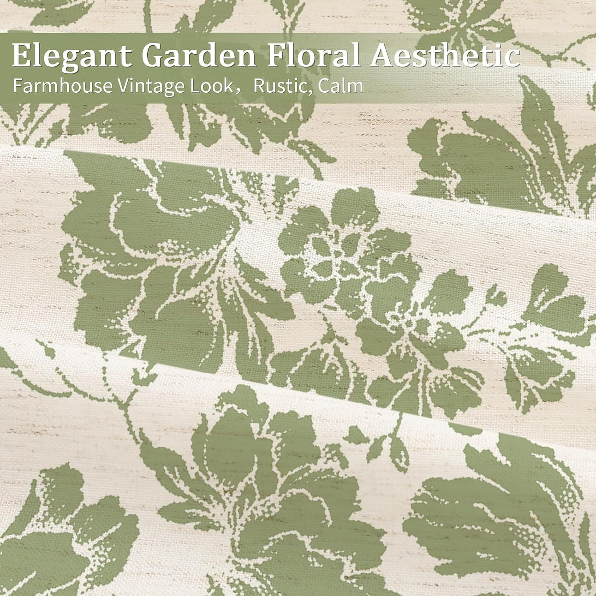 Sage Farmhouse Boho Botanical Floral Linen Shower Curtain, 72x72