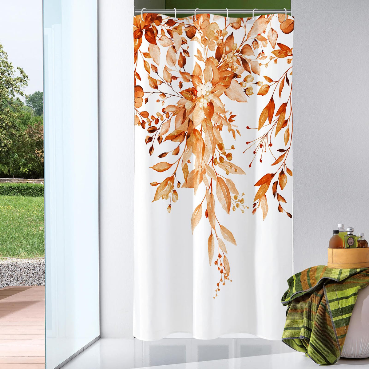 Gibelle Olive Green Eucalyptus Shower Curtain, Floral Print, 72x72